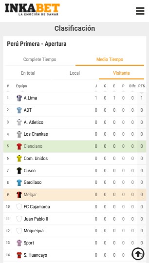 Clasificaci&oacute;n visitante